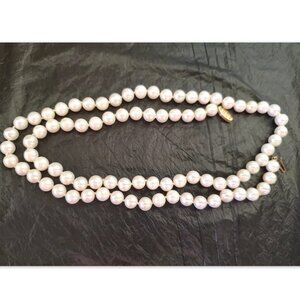 14k Yellow Gold JCM White Freshwater Pearl Necklace 24" Signed